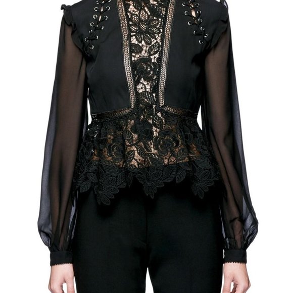 Self Portrait Size 4 Lacey Blouse Mock Neck - Picture 1 of 6